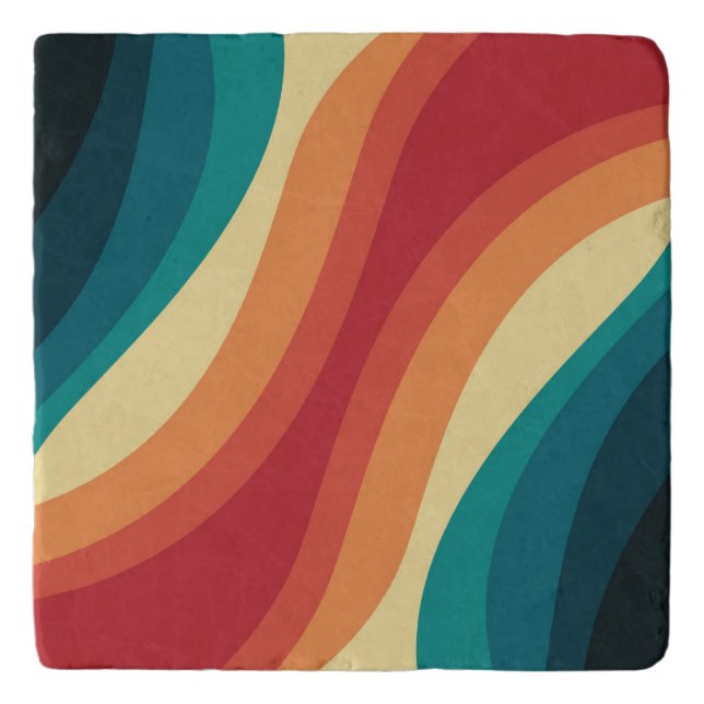 Multicolored retro style waves design trivet (Front)