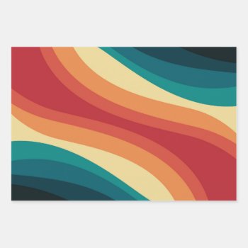 Multicolored Retro Style Waves Design Wrapping Paper Sheets by BattaAnastasia at Zazzle