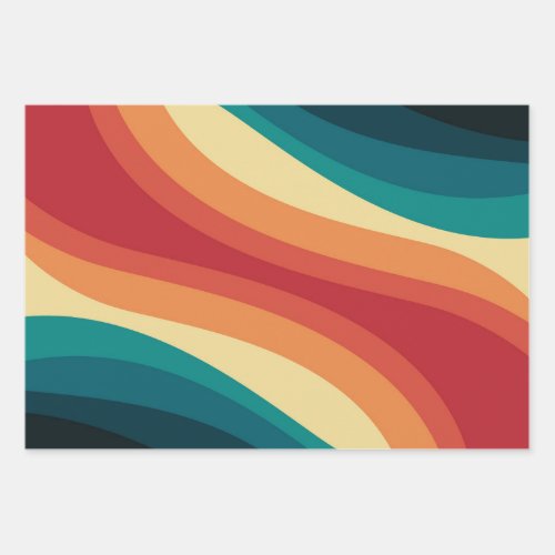 Multicolored retro style waves design wrapping paper sheets