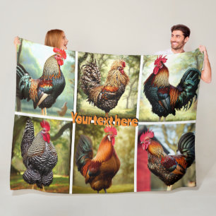 Multicolored Roosters Fleece Blanket