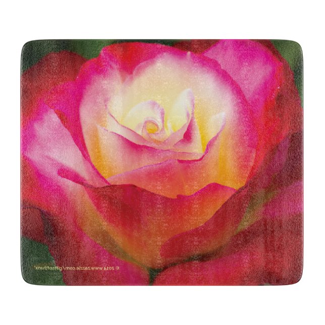 Multicolored Rose - SMALL Glass Cutting Board (Front)