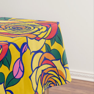 Multicolored Roses In A Pop Art Style Tablecloth