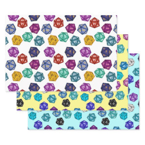 Multicolored RPG D20 Dice Wrapping Paper Sheets