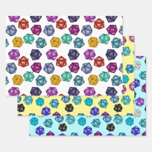Multicolored RPG D20 Dice Wrapping Paper Sheets