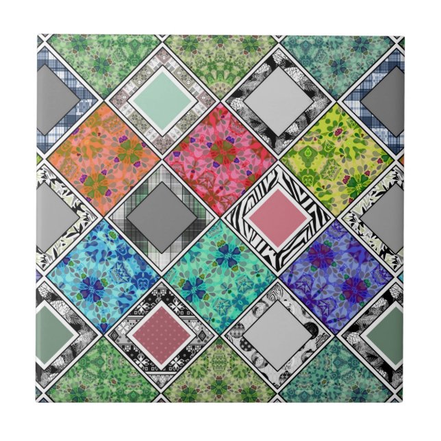 Multicolored , rustic , patchwork , patches   ceramic tile (Front)