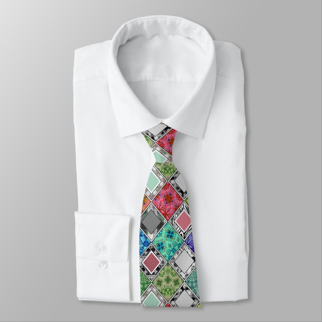 Multicolored , rustic , patchwork , patches  neck tie (Tied)