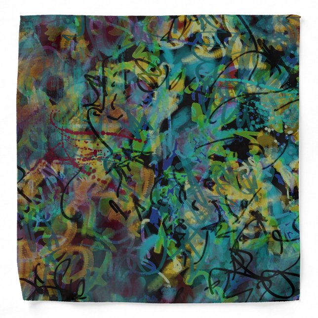 Multicolored Scribbled Abstract Art Bandana (Front)