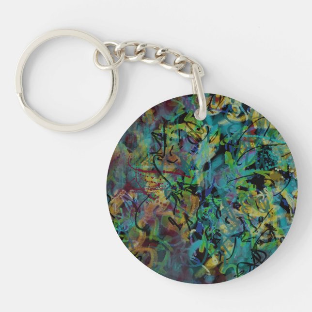 Multicolored Scribbled Abstract Art Keychain (Front)