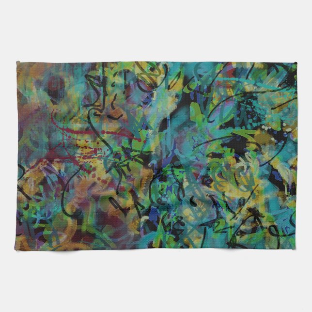 Multicolored Scribbled Abstract Art Kitchen Towel (Horizontal)