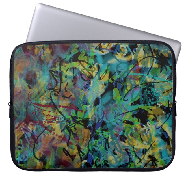 Multicolored Scribbled Abstract Art Laptop Sleeve (Front)