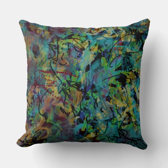 Multicolored Scribbled Abstract Art Throw Pillow (Front)