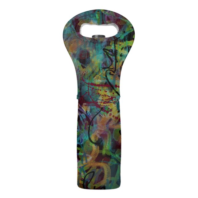 Multicolored Scribbled Abstract Art Wine Bag (Front)