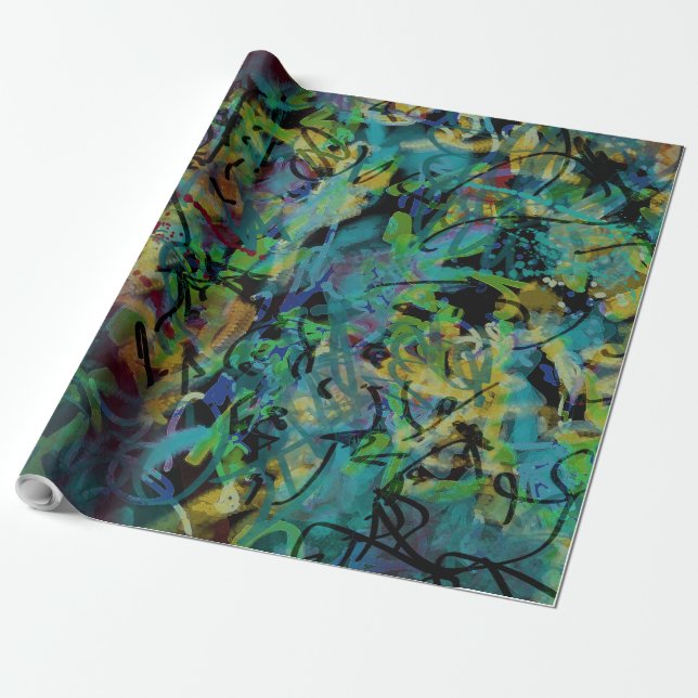 Multicolored Scribbled Abstract Art Wrapping Paper (Unrolled)
