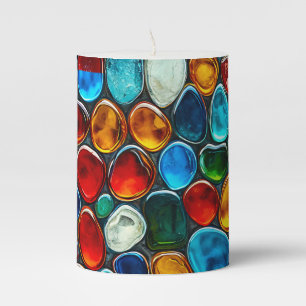 Multicolored sea pebbles pillar candle