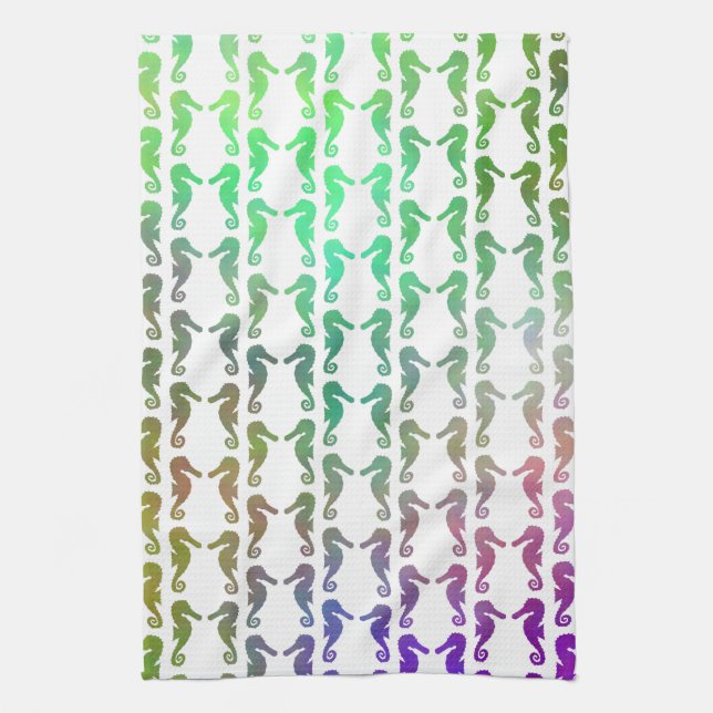 Multicolored Seahorse Pattern Kitchen Towel (Vertical)