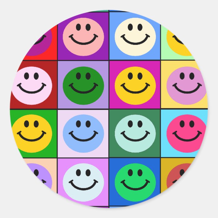 Multicolored Smiley Squares Round Sticker