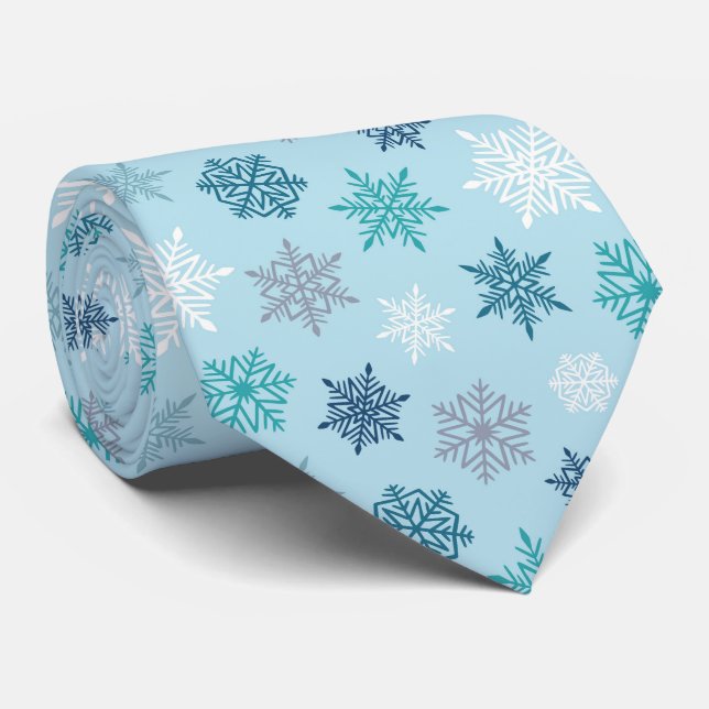 Multicolored snowflake pattern – winter christmas neck tie (Rolled)