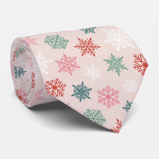 Multicolored snowflake pattern – winter christmas neck tie (Rolled)