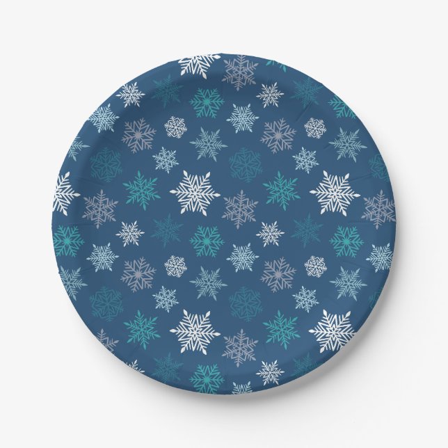 Multicolored snowflake pattern – winter christmas paper plates (Front)