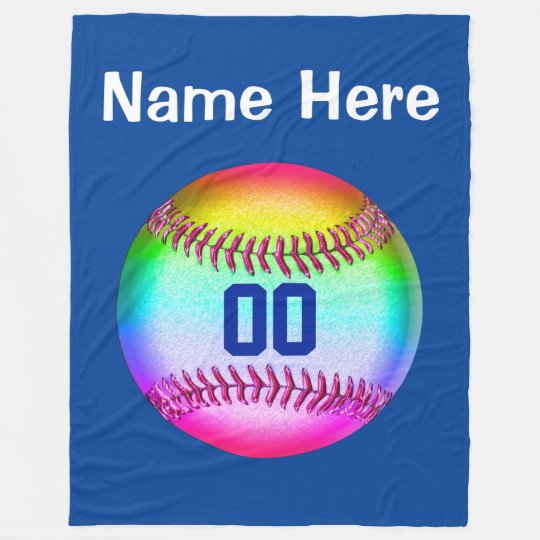 Multicolored Softball Fleece Blanket PERSONALIZED