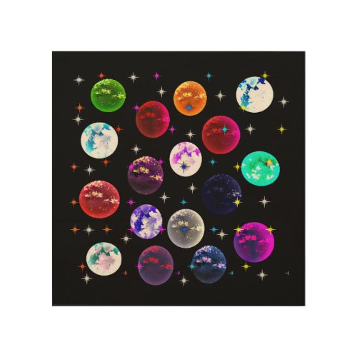 Multicolored Solar Planets and Stars       Wood Wall Art