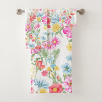 Multicolored Spring Flowers Bath Towel Set