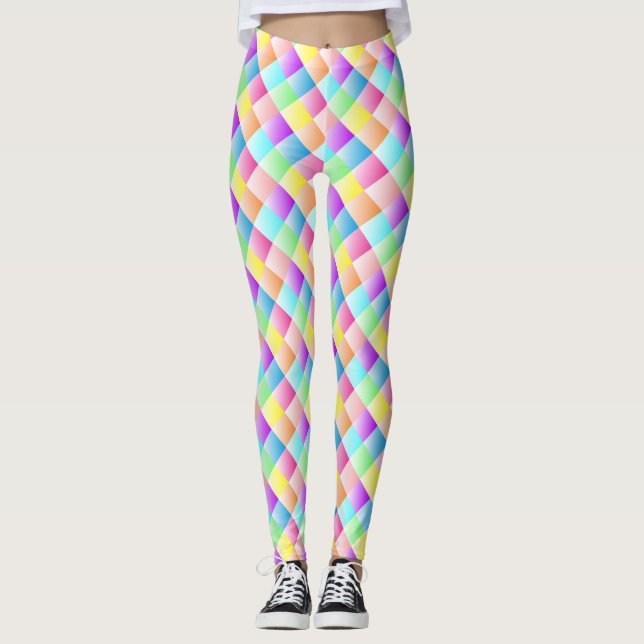 Multicolored Squared All Over Design Yoga Pants (Front)