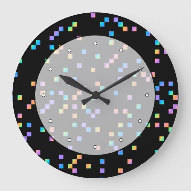 Multicolored Squares on Black. Large Clock (Front)