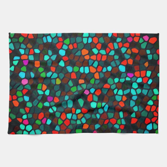 Multicolored Stained Glass Pattern Kitchen Towel (Horizontal)