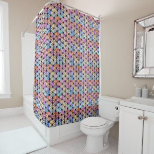 Multicolored stained-glass window shower curtain
