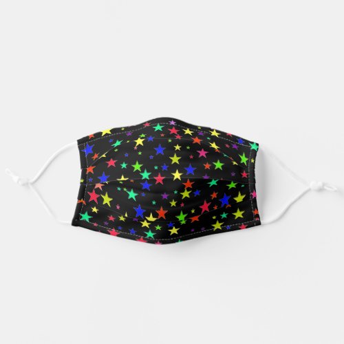 Multicolored stars on black adult cloth face mask