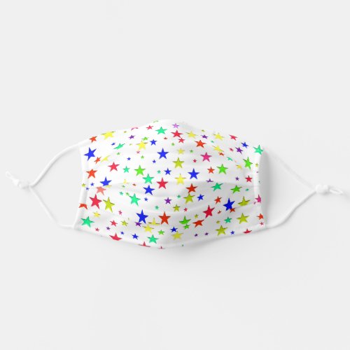 Multicolored stars on white adult cloth face mask