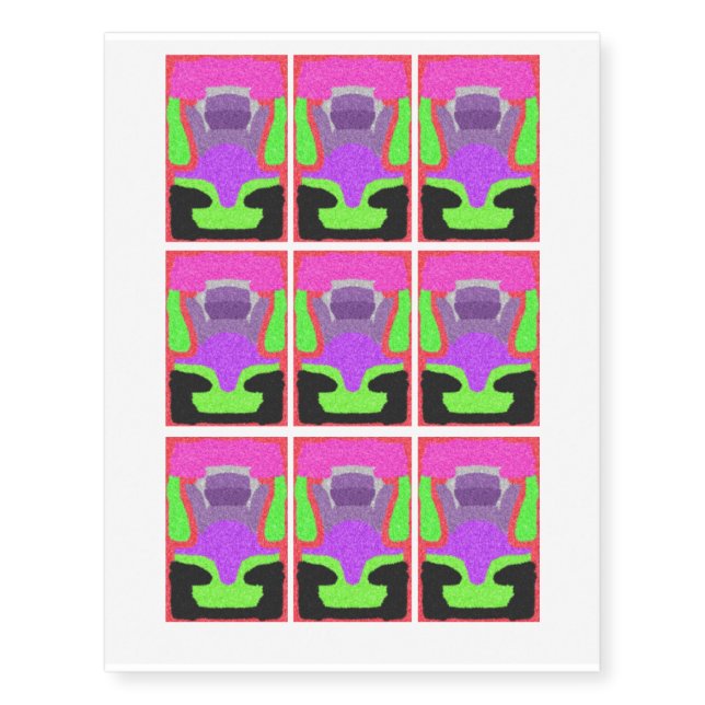 Multicolored strange pattern temporary tattoos (Front)