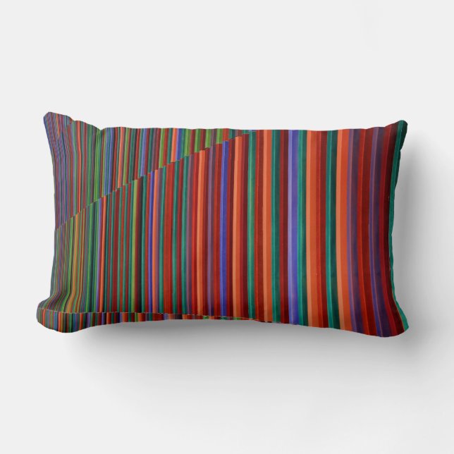 Multicolored striped illustration lumbar pillow (Front)