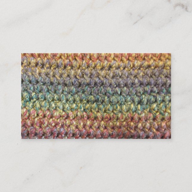 Multicolored striped knitted crochet business card (Front)