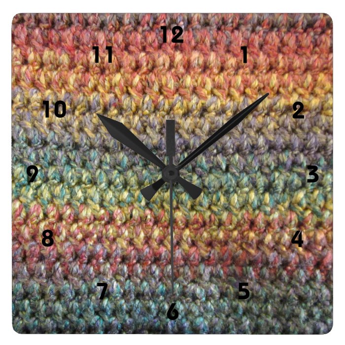 Multicolored striped knitted crochet square wall clocks