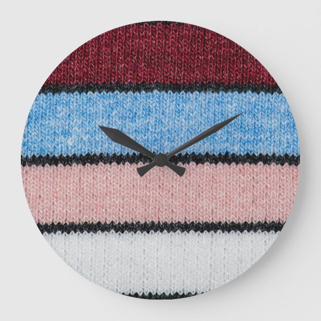 Multicolored Striped Wool: Fabric Texture. Large Clock (Front)