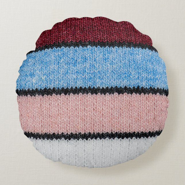 Multicolored Striped Wool: Fabric Texture. Round Pillow (Front)