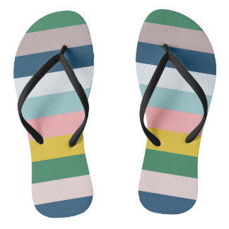 Multicolored Stripes Green Blue Pink Flip Flops