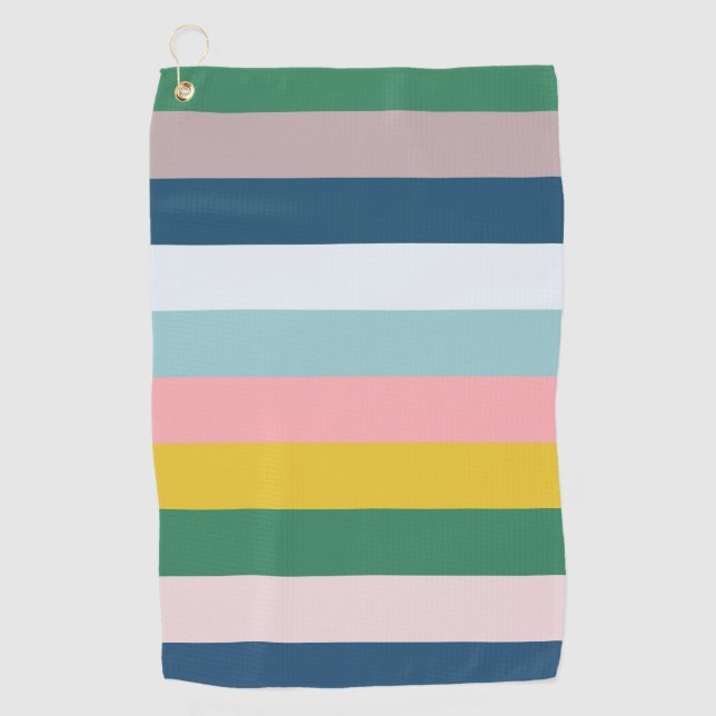 Multicolored Stripes Green Blue Pink Golf Towel (Front)