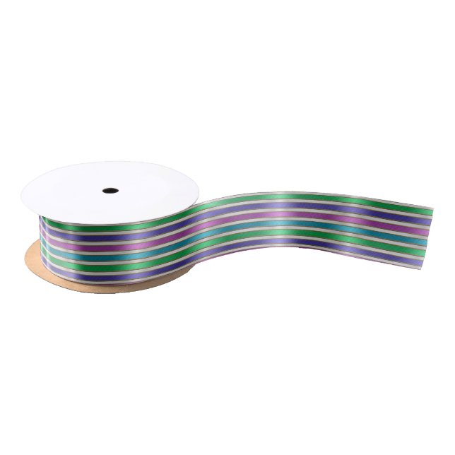 Multicolored Stripes Ribbon Pink Blue Teal Purple (Spool)