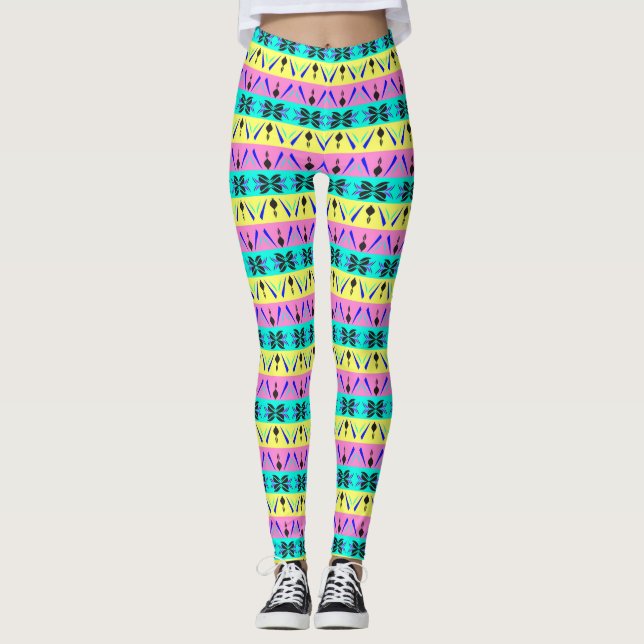 Multicolored Stripped All Over Design Yoga Pants (Front)