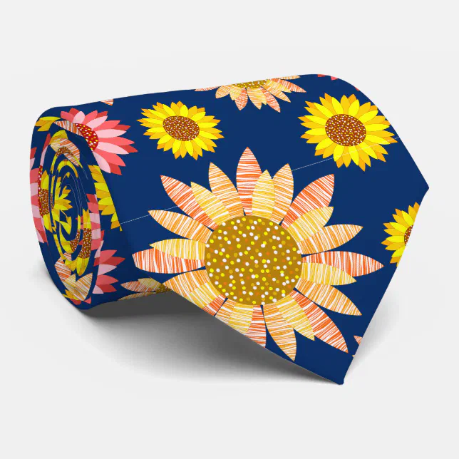 Multicolored sunflowers design neck tie (Rolled)