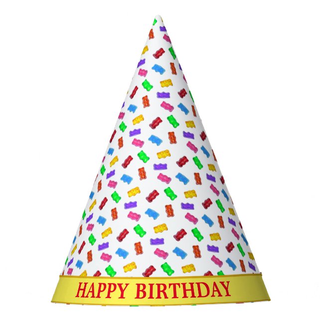 Multicolored sweet bears on white party hat (Front)