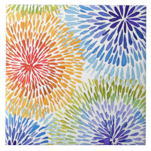 Multicolored tie dye bursts ceramic tile