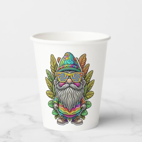 Multicolored Trippy Hippy Garden Gnome   Paper Cups