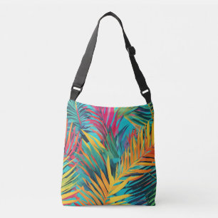 Multicolored Tropical Leaves Colorful Palm Crossbody Bag