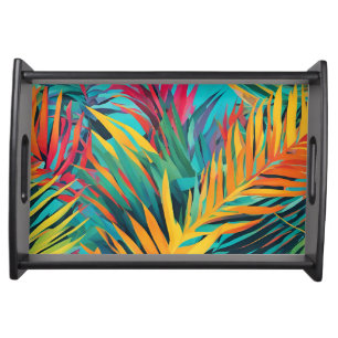 Multicolored Tropical Leaves Colorful Palm Serving Tray