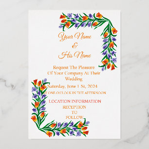 Multicolored Tulips Bouquet Thunder_Cove Foil Invitation