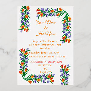 Multicolored Tulips Bouquet Thunder_Cove Foil Invitation